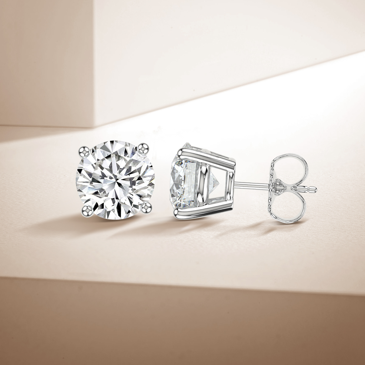 14KT 3.00 Ctw Lab Grown Diamond Classic 4 Prong Studs With Push Back